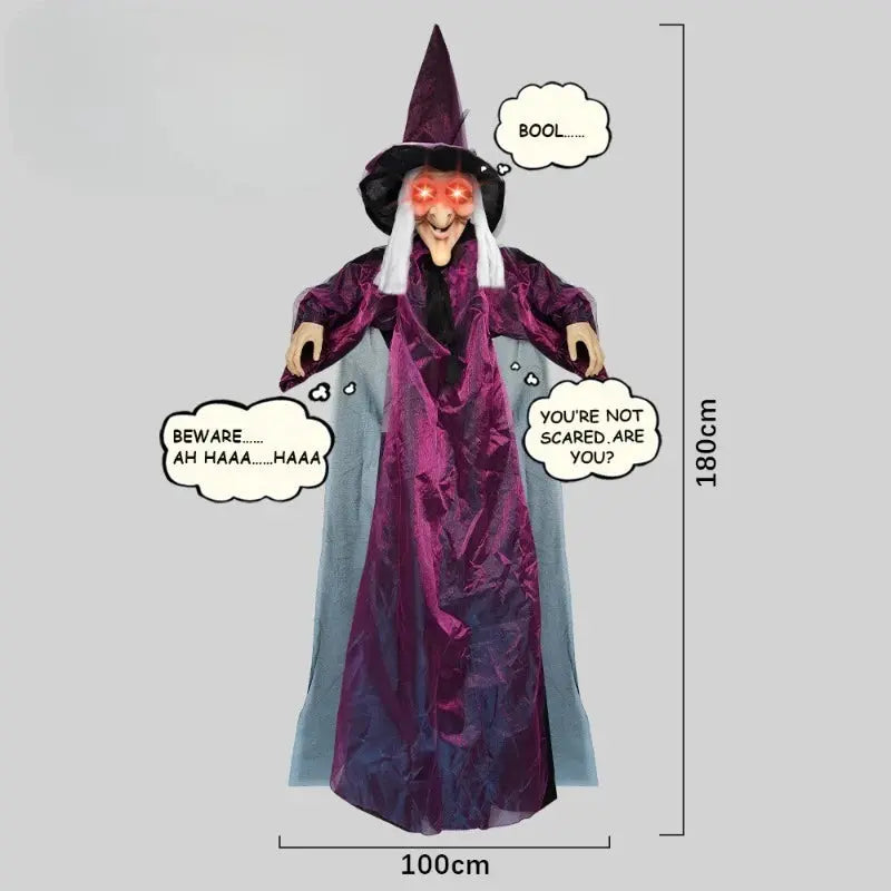Halloween Life Size Talking Witch Outdoor Purple Spooky Animatronic Witch Decor Prop Halloween Decoration Red Eye Animated Witch Suncollections