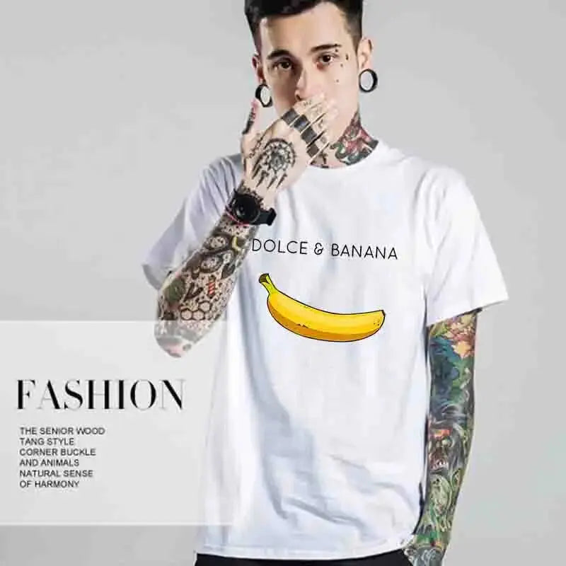 Men's T-shirt High Quality 100% Cotton Funny Banana Printing Summer Cool Casual Loose O-neck Men Short Sleeve T-shirt Male Tops - Suncollections