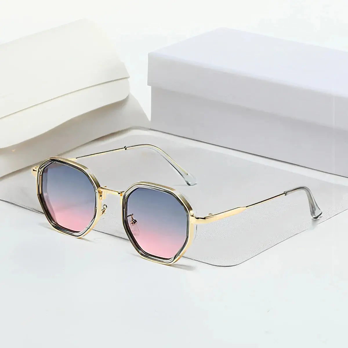 2025 New in Vintage Sunglasses for Women Modern Fashionable Octagonal Glasses with Black Lenses Golden Edging Sun Glasses - Suncollections