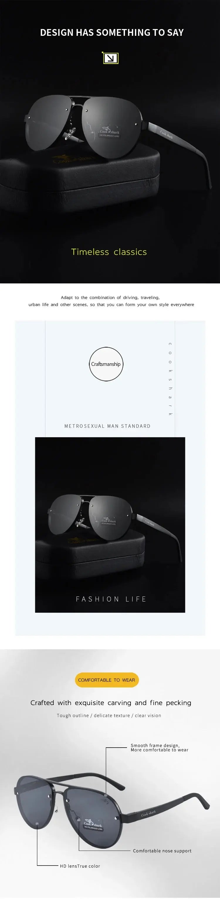 Cook's color-changing sunglasses polarized sunglasses for men's driving day and night dual-purpose driving mirror fishing glasse - Suncollections