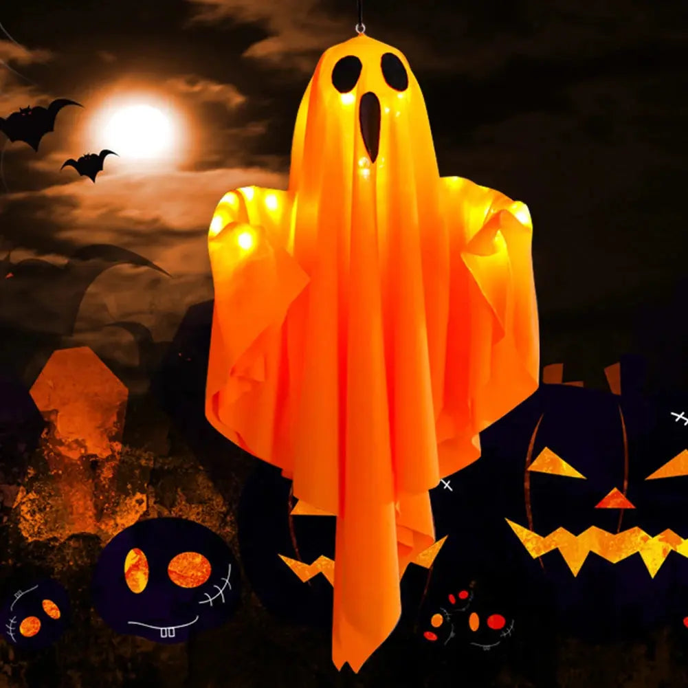 Halloween Glowing White Ghost LED Hanging Ghosts Horror Props with Fairy Light Indoor Outdoor Haunted House Halloween Decoration Suncollections