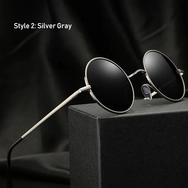 Retro Vintage Round Polarized Sunglasses Men Brand Designer Sun Glasses Women Alloy Metal Frame Black Lens Eyewear Driving UV400 - Suncollections