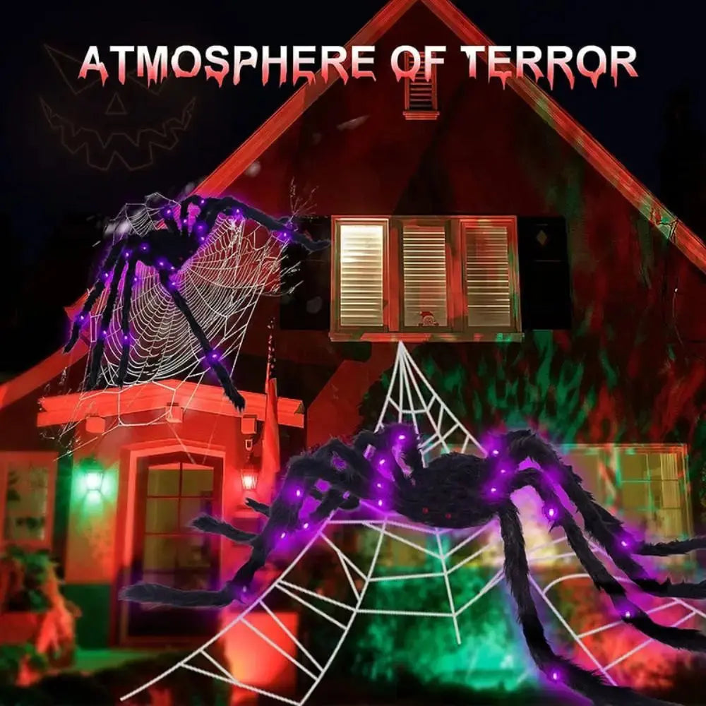 Practical 8 Modes Halloween Spider Web Lights Glow 250 LEDs LED Spider Net Hanging 5m Scary Giant Spider Haunted House Suncollections