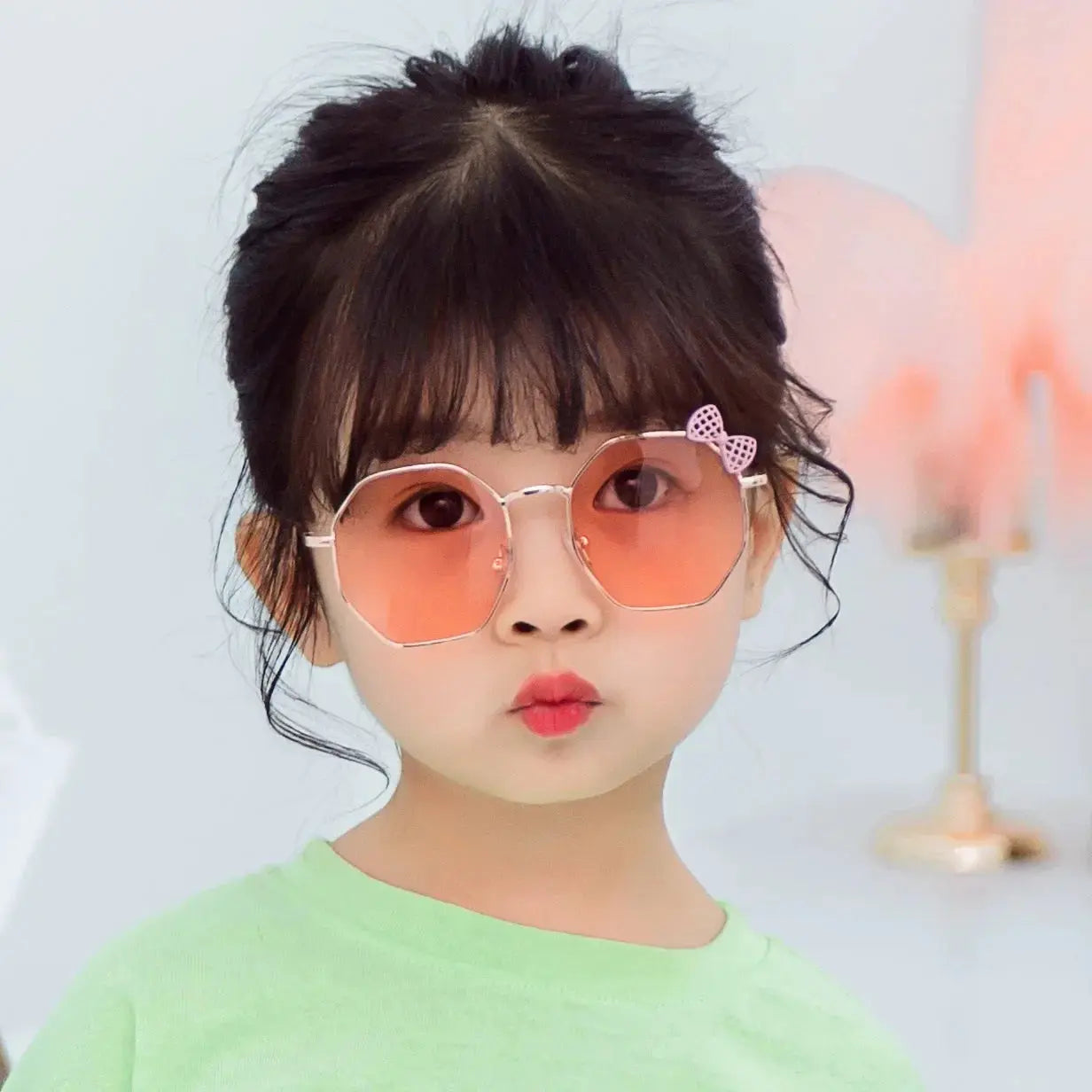 Trendy Fashion Boys and Girls Bow Metal Sunglasses B010 Polygon Trend Children's Sun Glasses Kids Outdoor UV400 Eyewear - Suncollections