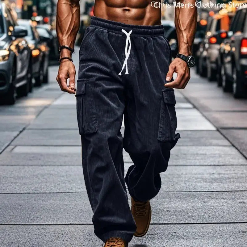 High-quality Corduroy Men's Work Pants, Business Casual Luxurious Loose Long Pants, Sports and Fitness Running Training Pants Suncollections