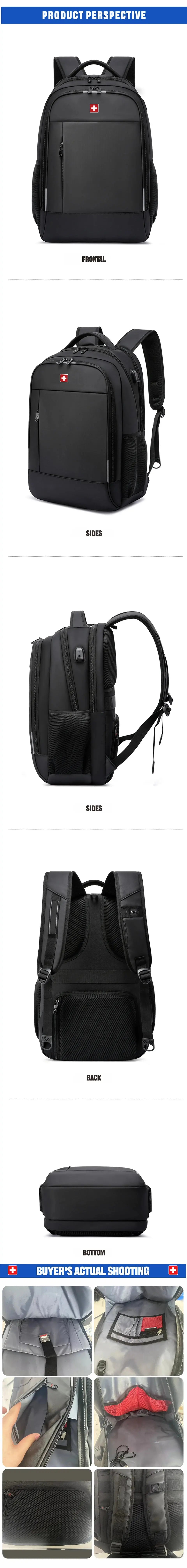 SWISS Men Laptop Backpack Waterproof Anti Theft USB Bag Large Capacity Fashion School Backpack Travel Backpack Back Pack Mochila - Suncollections