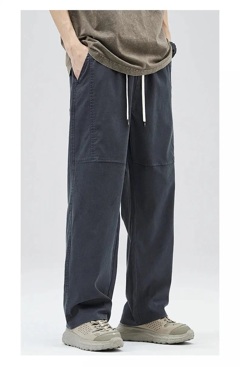 Men'S Tencel Straight Leg Casual Pants High Street Lightweight Summer Loose Fit Pants Man Washed Breathable Workwear Trousers Suncollections