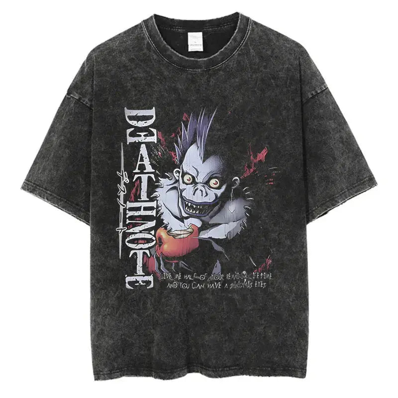 Harajuku Vintage Washed T Shirts Death Note Anime Graphic Printing T Shirt Oversize Cotton Fashion Streetwear Unisex Top Tee - Suncollections