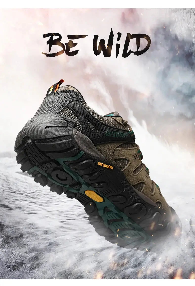 HIKEUP Men's Hiking Shoes Suede Leather Outdoor Shoes Wear-resistant Men Trekking Walking Hunting Tactical Sneakers Suncollections