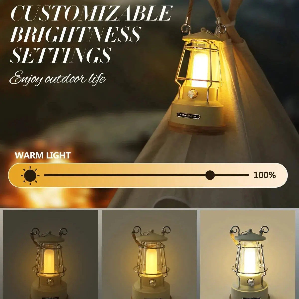 VN Retro Handle Camping Lantern Rechargeable Dimmable LED Vintage Lanterns Battery Powered Waterproof LED Retro Camping Lights - Suncollections