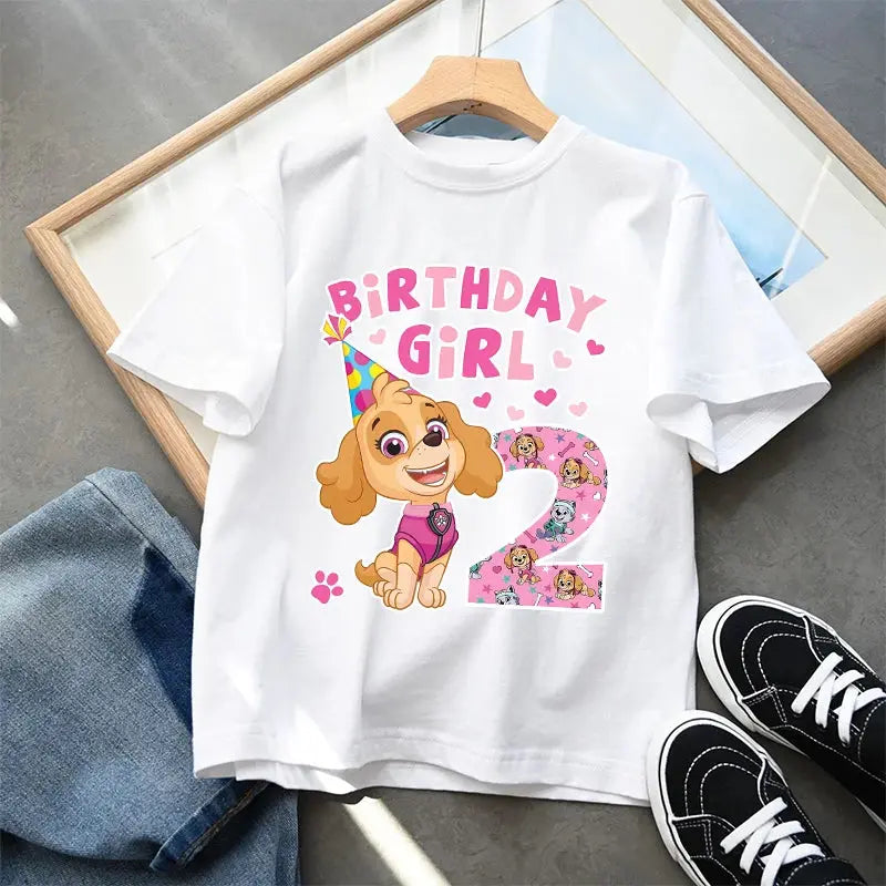 Paw Patrol Kids Cotton T-Shirt Anime Cartoon Skye Birthday Digital Printed Pullover Summer Casual Loose Breathable Tops Gifts - Suncollections