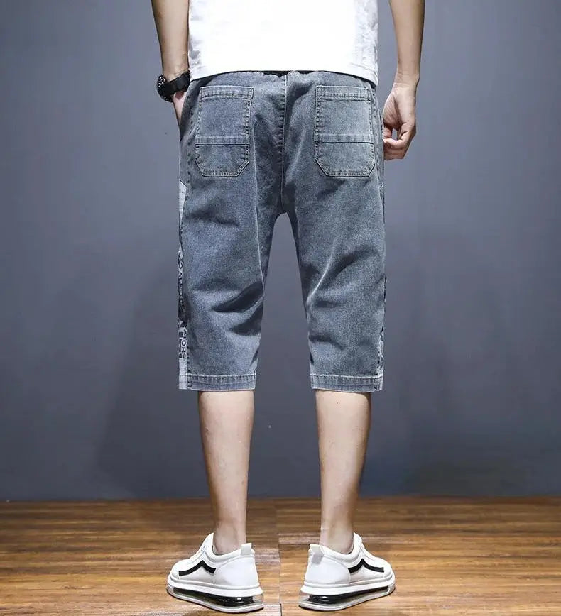 Gray Male Denim Shorts Graphic Straight Buttons Men's Short Jeans Pants Cowboy Retro Y2k Streetwear Wide Rude Summer New In Cut Suncollections