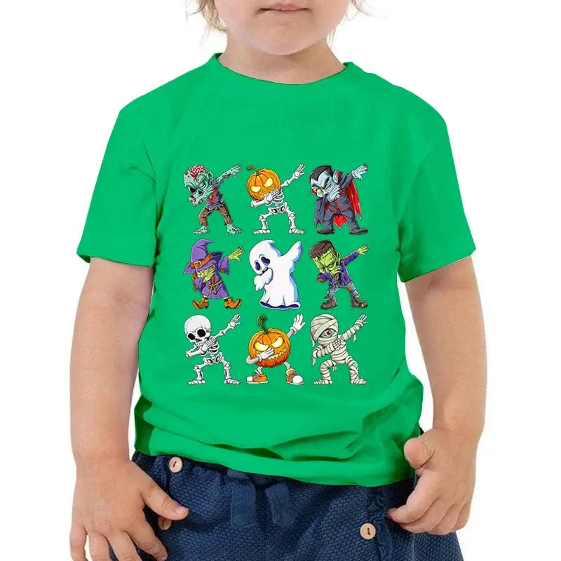 Kids Halloween T Shirt Skeleton Zombie Pumpkin Monster Dabbing T-Shirts Round Neck Funny Summer Halloween Boys Girls New Tshirt - Suncollections