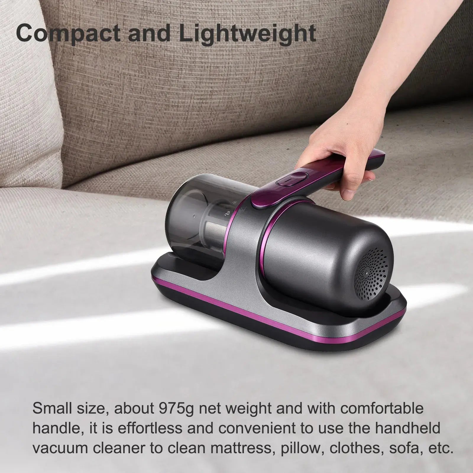Compact Mattress Vacuum Cleaner 100W Handheld Cordless UV Bed Vacuum Cleaner 8000Pa Strong Suction 2 Speeds Adjustable for Clean Suncollections