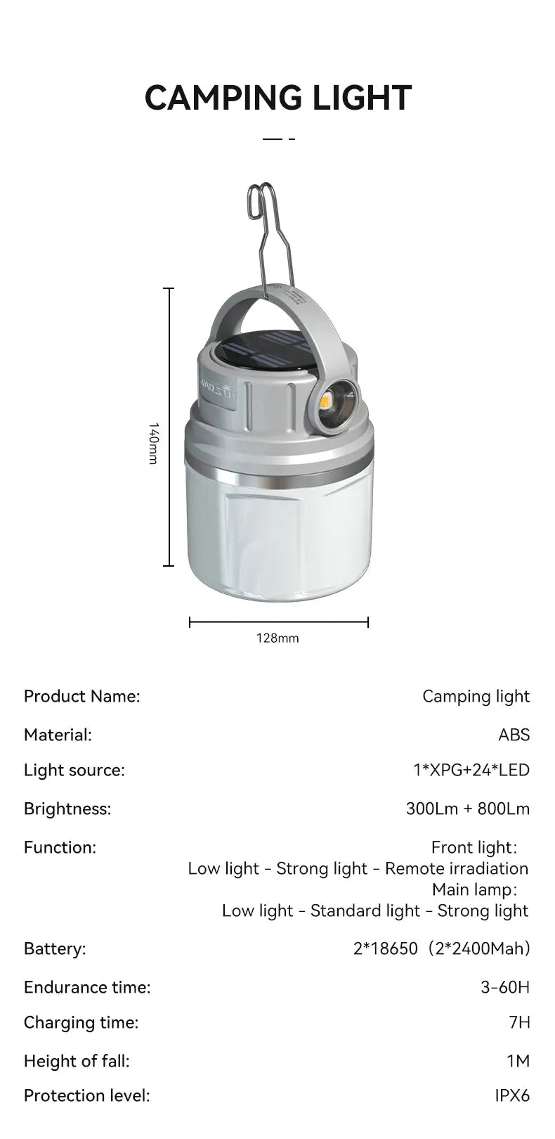 Warsun Outdoor 1100 Lumen Long Endurance Led Solar Powerful Rechargeable Camping Lamp Light with Outdoor Sports - Suncollections