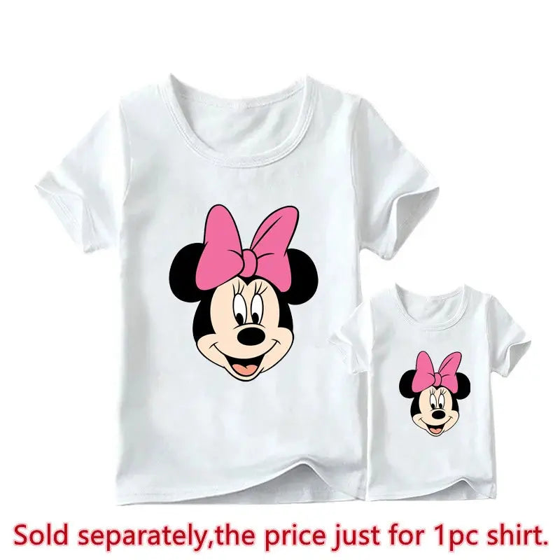 New Mother Kids Tshirts Funny Minnie Mouse Family Matching Outfits Summer White Short Sleeve Mother Daughter Matching Clothes - Suncollections