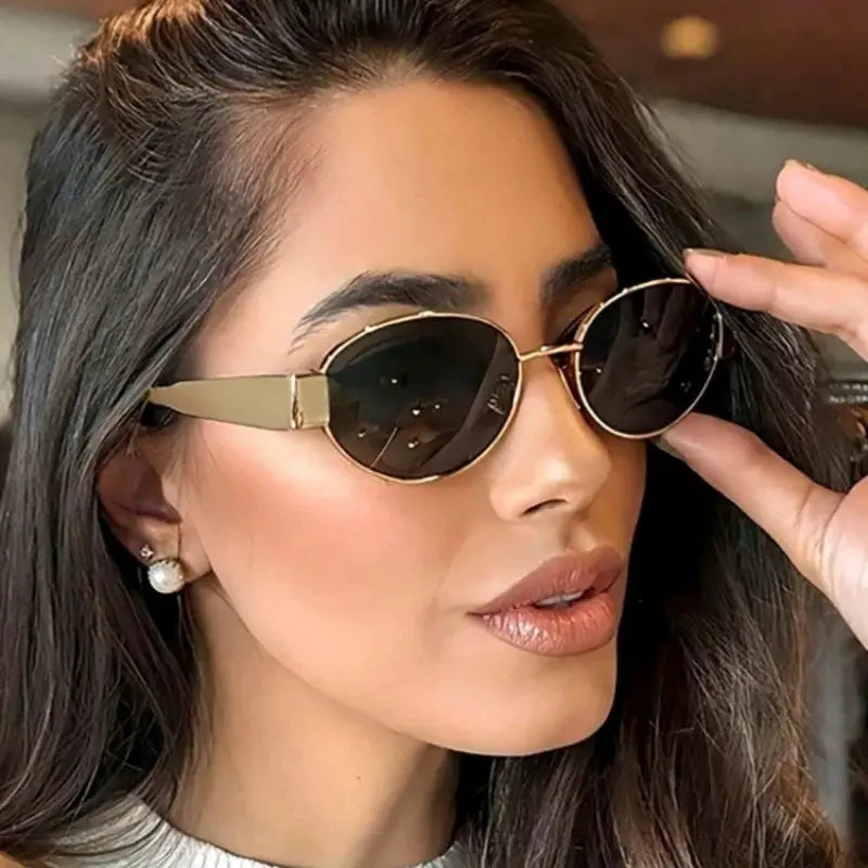 Fashion Oval Sunglasses Women Retro Trend Outdoor Metal Sun Glasses High Quality Classic Men Luxury Brand Eyewear UV400 Goggles - Suncollections
