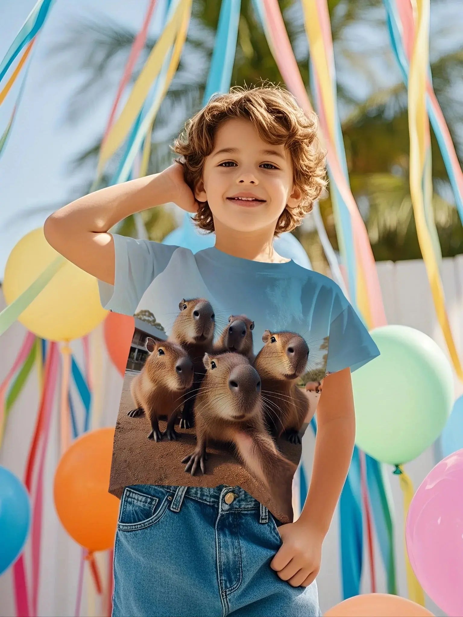 Cute Capybara Graphic Children's Clothing Boys Tshirt Summer Short Sleeve Casual Daily Kids Girls Clothes T-Shirt O-Neck Tops - Suncollections