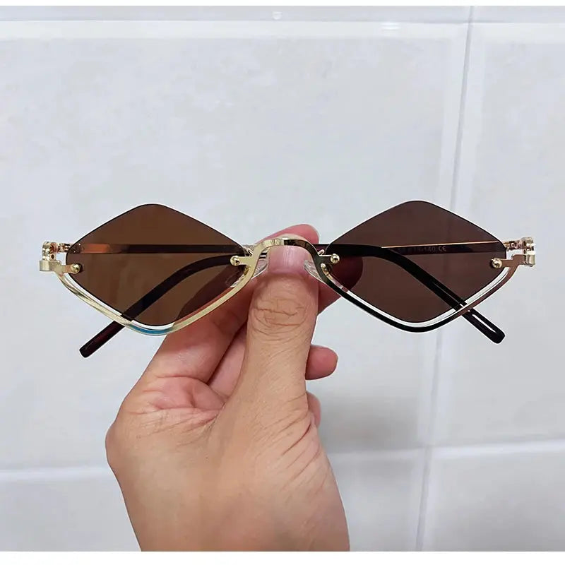 Fashion Small Polygonal Sunglasses Women Luxury Brand Metal Half Frame Sun Glasses Ladies Hipster sexy Cat Eye Shades Vintage - Suncollections
