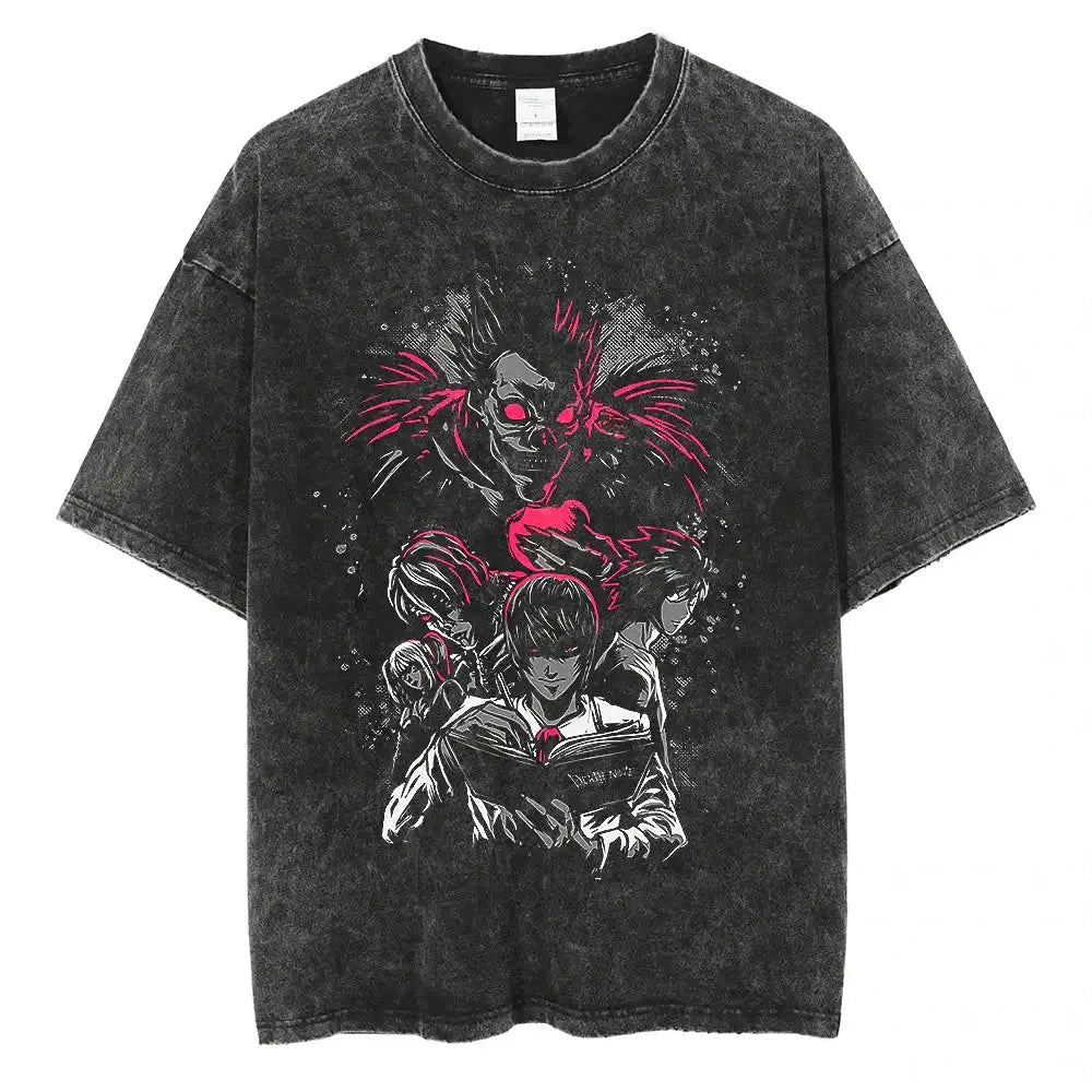 Harajuku Vintage Washed T Shirts Death Note Anime Graphic Printing T Shirt Oversize Cotton Fashion Streetwear Unisex Top Tee - Suncollections