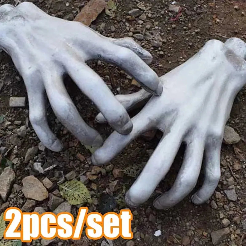 2Pcs Halloween Fake Skeleton Hands Plastic Human Hand Halloween Party Home Indoor Outdoor Decoration Haunted House Horror Props Suncollections