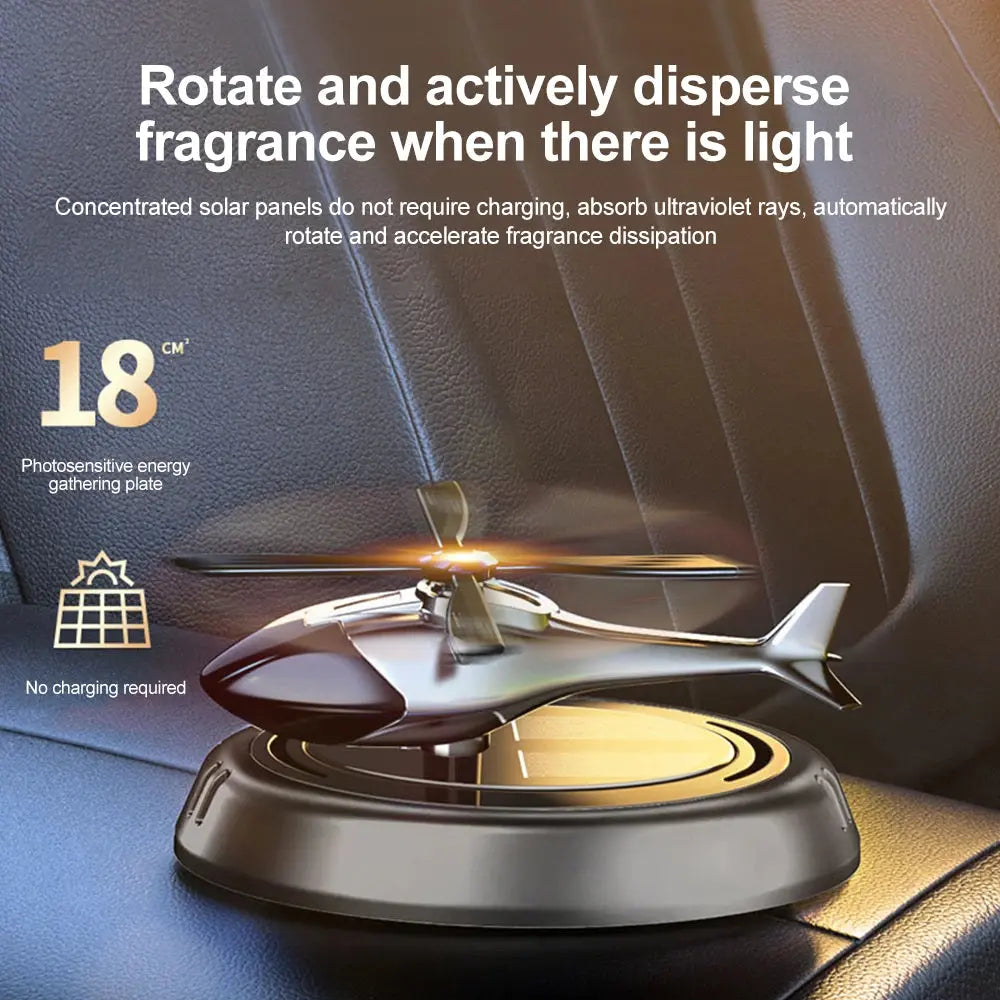 Solar Rotating Helicopter Aromatherapy Car Air Freshener Alloy + Abs Wooden Aromatherapy Machine Car Aromatherapy Aircraft - Suncollections
