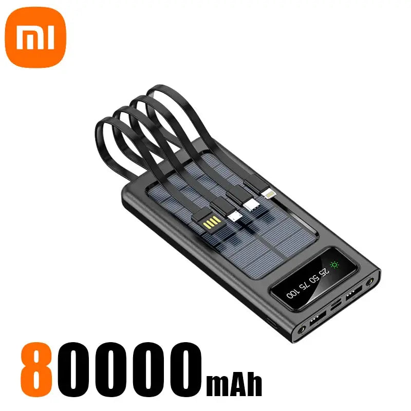 Xiaomi New Solar Power Bank 200000mA Large Capacity Mobile Power Fast Charging Battery With Dual USB 4 Cables For iPhone Samsung - Suncollections