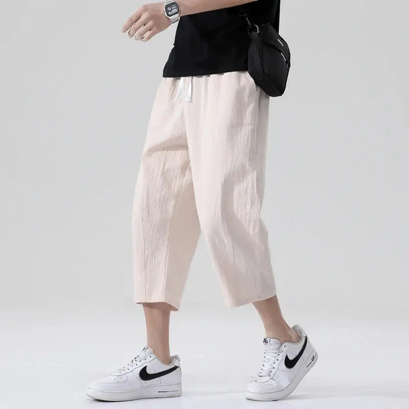 M-5XL 100% Cotton Cropped Pants Men's Summer Thin Pants Casual Beach Pants Men's Straight Leg Home Pants Suncollections