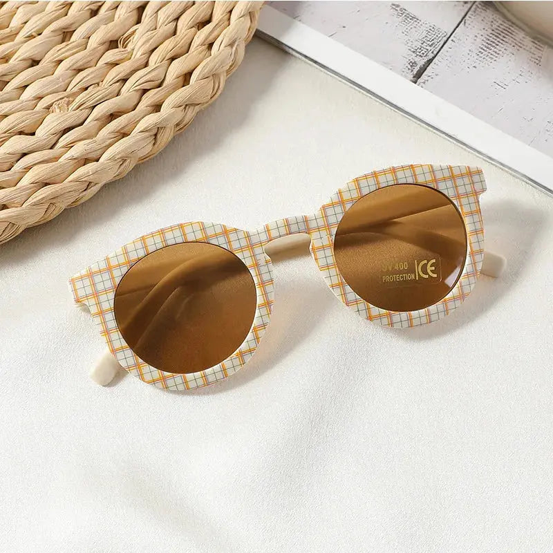 New Arrival 2-10 Years Kids Cute Round Sunglasses Boys Girls Baby Lattice Outdoor Children Fashion Cat Eye White Pink Shades - Suncollections