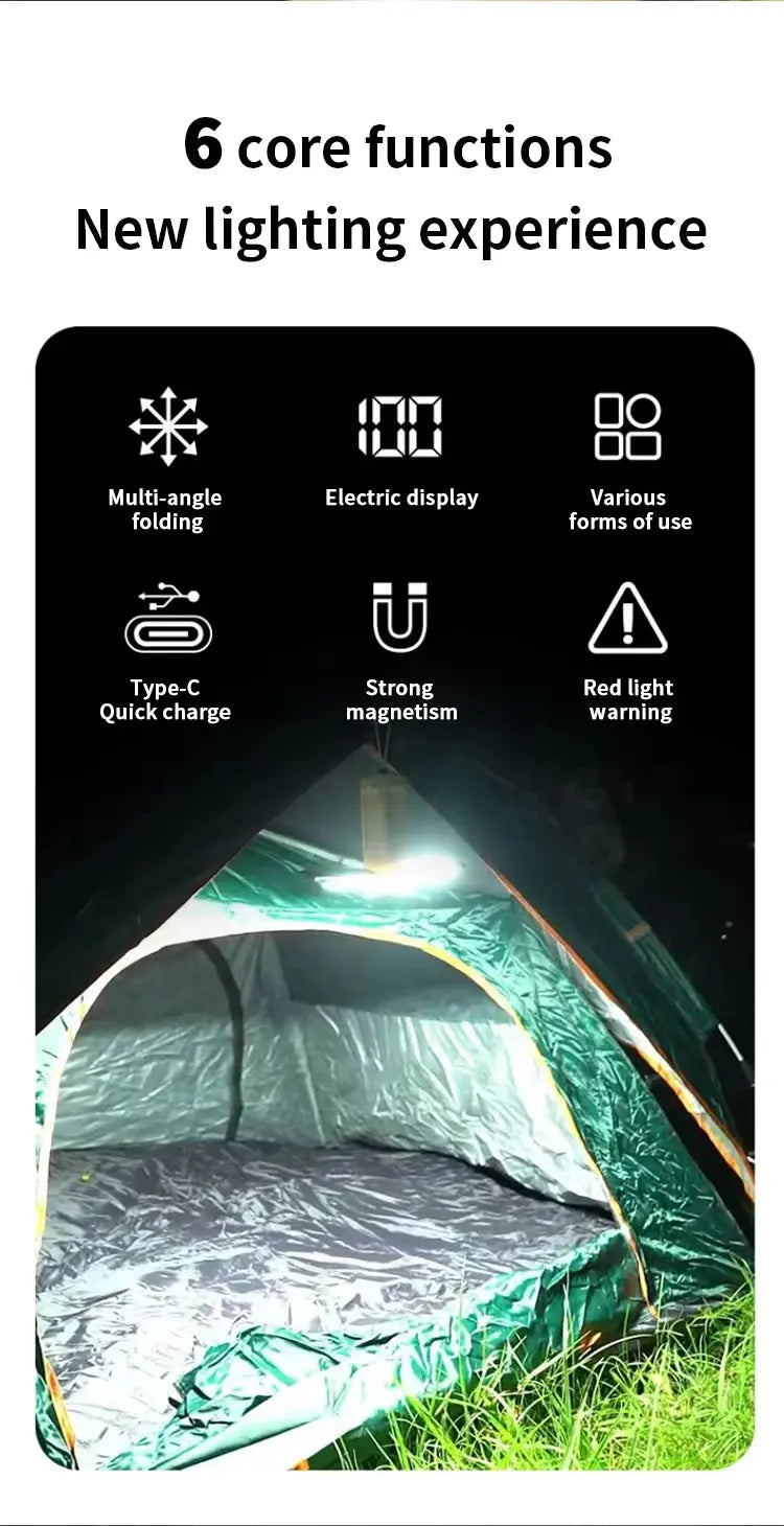 Folding Outdoor Camping Light Portable Rechargeable Hanging Tent Hanging Lantern with Battery Display Emergency Car Outdoor Lamp - Suncollections