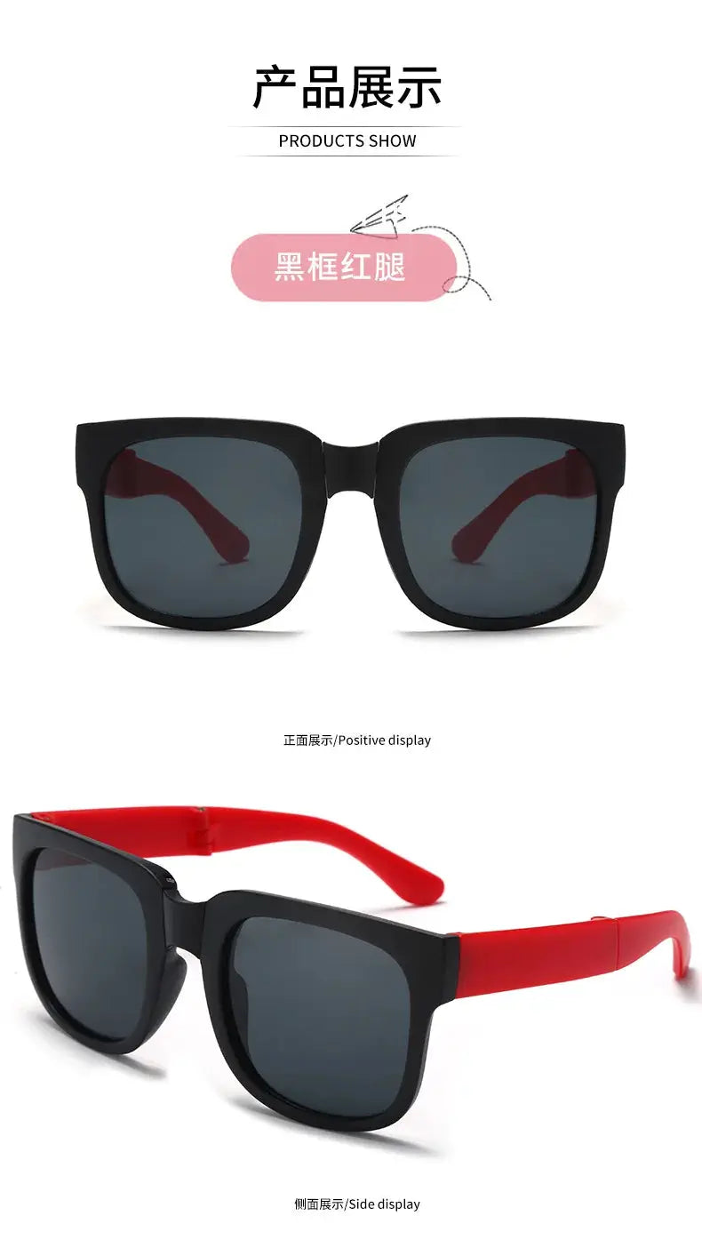 Kids Outdoor Foldable Sunglasses Baby Boys Girls Travel Goggle Shades Eyewear Vintage Square Frame UV Sun Glasses for Children - Suncollections