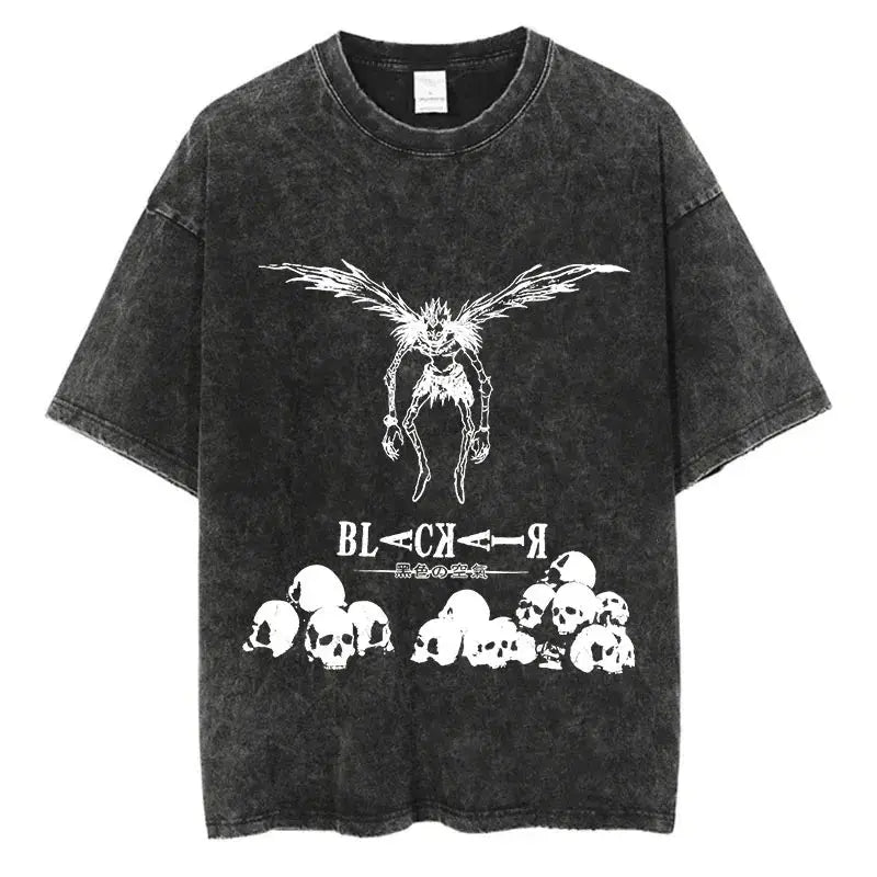 Harajuku Vintage Washed T Shirts Death Note Anime Graphic Printing T Shirt Oversize Cotton Fashion Streetwear Unisex Top Tee - Suncollections