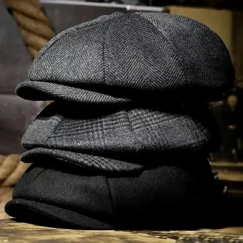 Men Newsboy Hats Peaky Autumn Vintage Herringbone Octagon Cap Women Casual Stripe Berets Gatsby Flat Hat - Suncollections