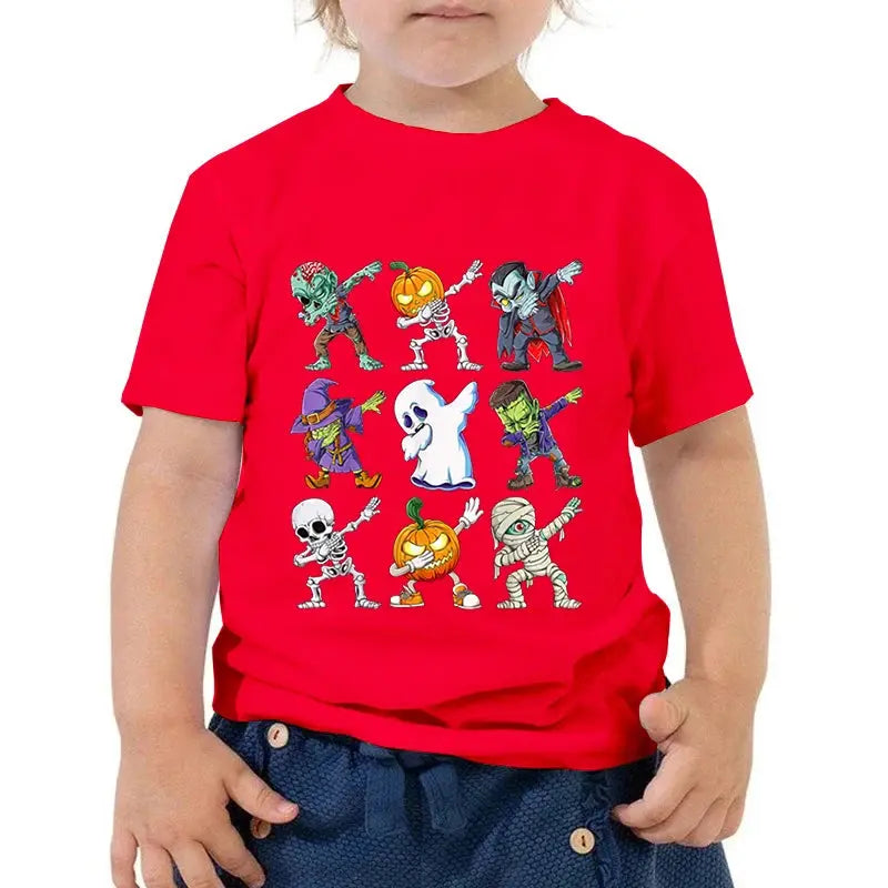 Kids Halloween T Shirt Skeleton Zombie Pumpkin Monster Dabbing T-Shirts Round Neck Funny Summer Halloween Boys Girls New Tshirt - Suncollections