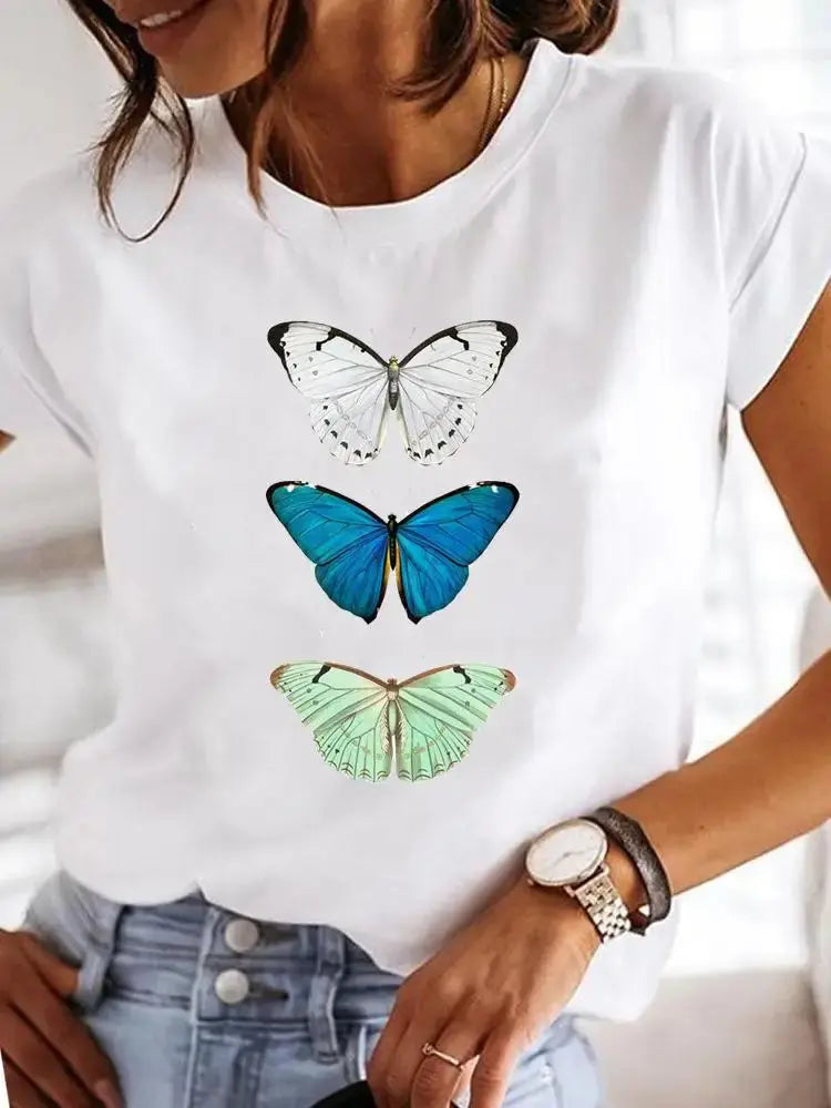 Women's Short-sleeved Explosive Insect Butterfly Dragonfly Print Round Neck T-shirt Women Clothes  Oversized T Shirt  Harajuku - Suncollections