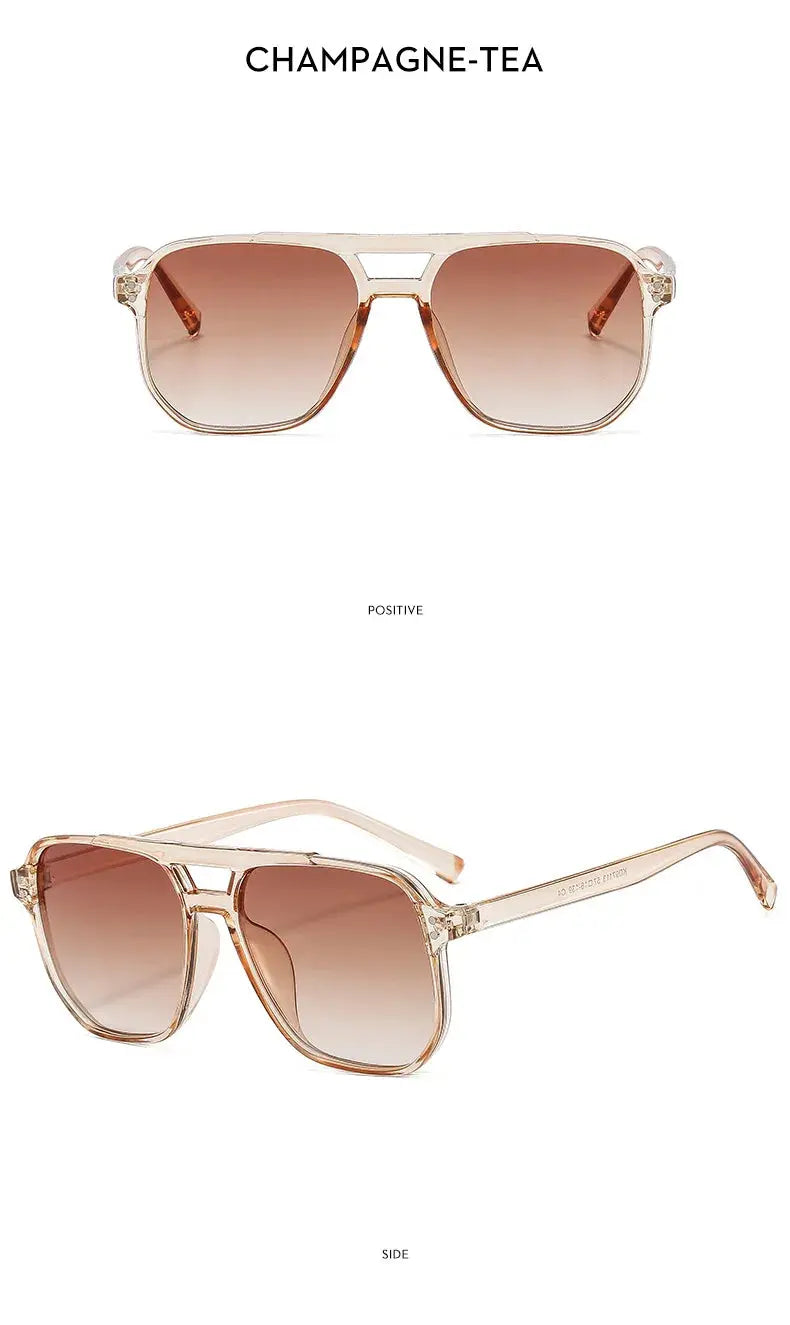 Vintage Square Sunglasses for Women Men Thick Frame Double Bridges Eyewear Female Chic Polygon Sun Glasses UV400 Shades - Suncollections