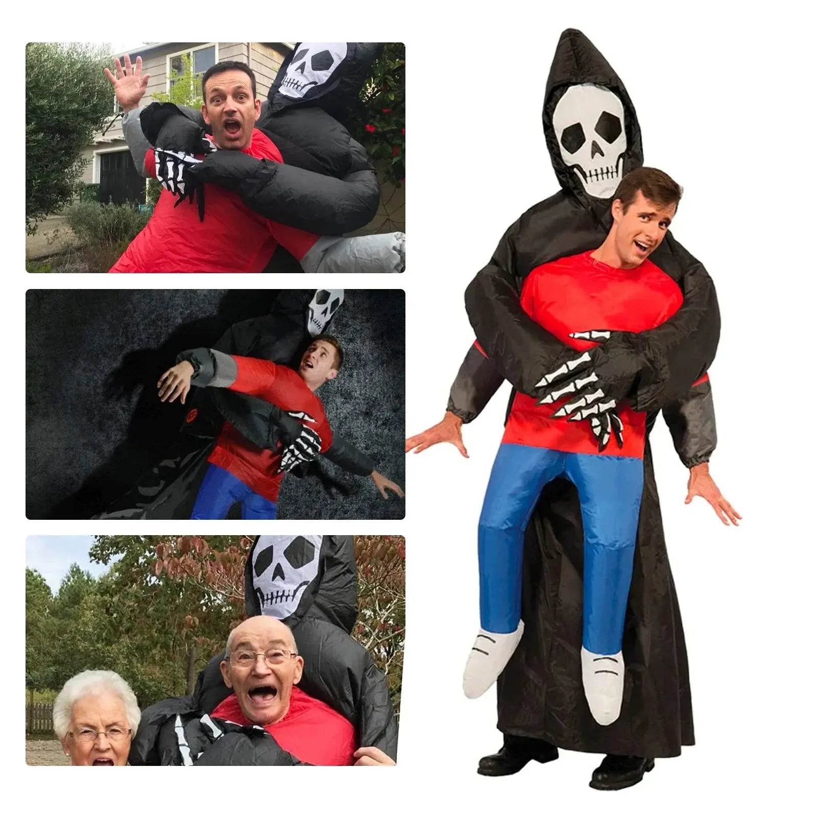Adult Funny Inflatable Black Robe Mask Ghost Costume Props Halloween Day of the Dead Carnival Party Masquerade Cosplay Suncollections