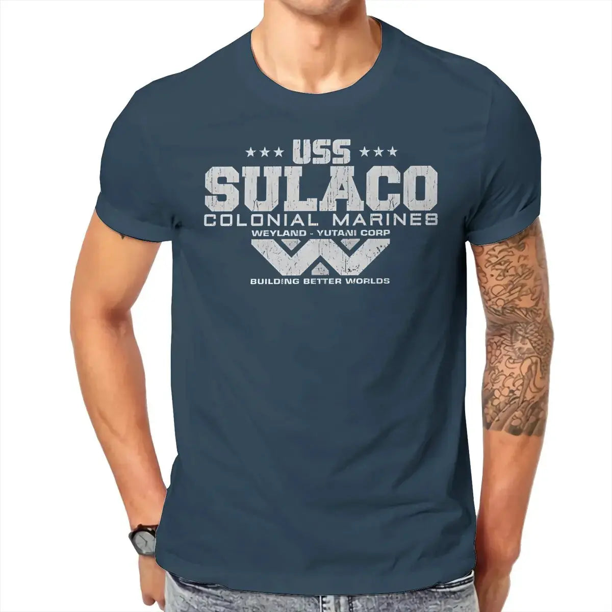 Colonial Marines USS Sulaco Tshirt Homme Men's Clothes Cotton T Shirt For Men - Suncollections