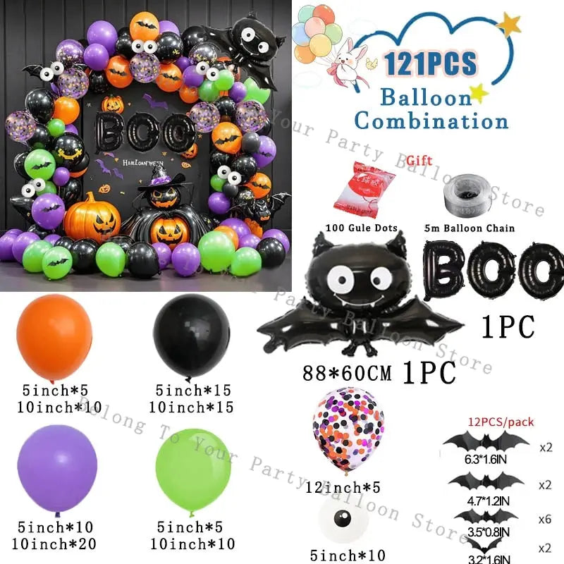 Halloween Balloons Garland Arch Eye Ballon with Bats Pumpkin Purple Orange Black Ballon for Birthday Party Halloween Decorations Suncollections