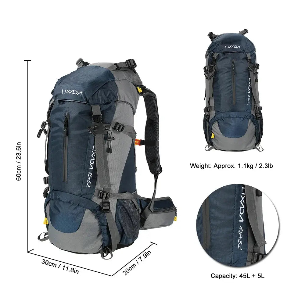 50L Waterproof Outdoor Sport Hiking Camping Travel Backpack Pack Mountaineering Climbing Trekking Bag Knapsack with Rain Cover - Suncollections