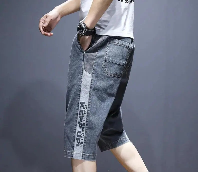 Gray Male Denim Shorts Graphic Straight Buttons Men's Short Jeans Pants Cowboy Retro Y2k Streetwear Wide Rude Summer New In Cut Suncollections