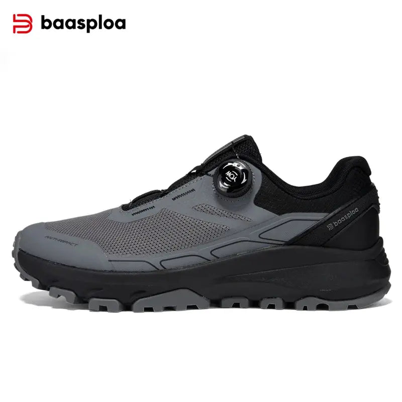 Baasploa New Men Outdoor Sneakers Mesh Breathable Rotating Button Hiking Shoes Male Comfort Rubber Sole Non-Slip Walking Shoes Suncollections