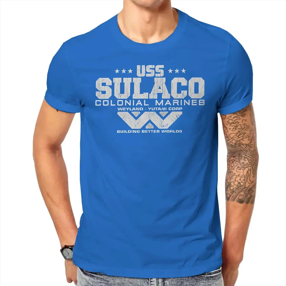Colonial Marines USS Sulaco Tshirt Homme Men's Clothes Cotton T Shirt For Men - Suncollections