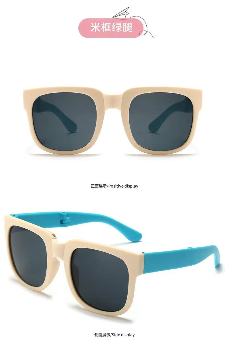 Kids Outdoor Foldable Sunglasses Baby Boys Girls Travel Goggle Shades Eyewear Vintage Square Frame UV Sun Glasses for Children - Suncollections