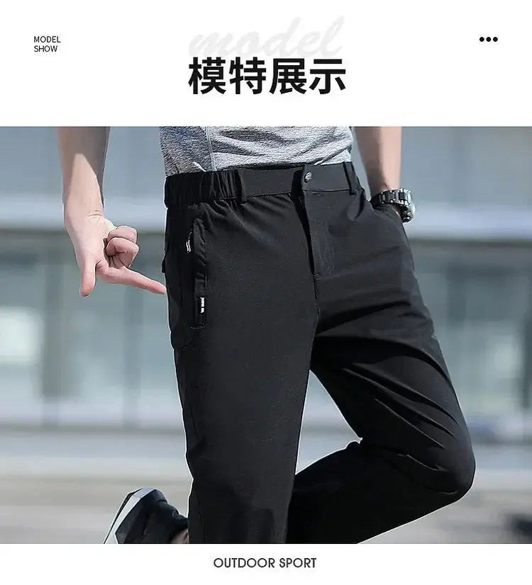 Ice Silk Men's Summer Pants Elastic Waist Straight Leg Trouser Male Quick Dry Big Size Large Plus Stretch 6XL 7XL Work Outdoor Suncollections