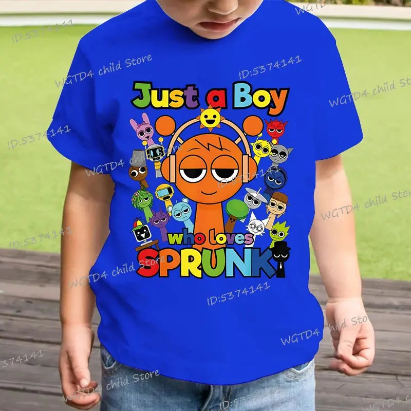 Anime Sprunki Incredibox Game Kids T-shirts Just A Boy Who Loves Sprunki Tops Cartoon Short Sleeve Funny Sprunki Boys Tshirts - Suncollections