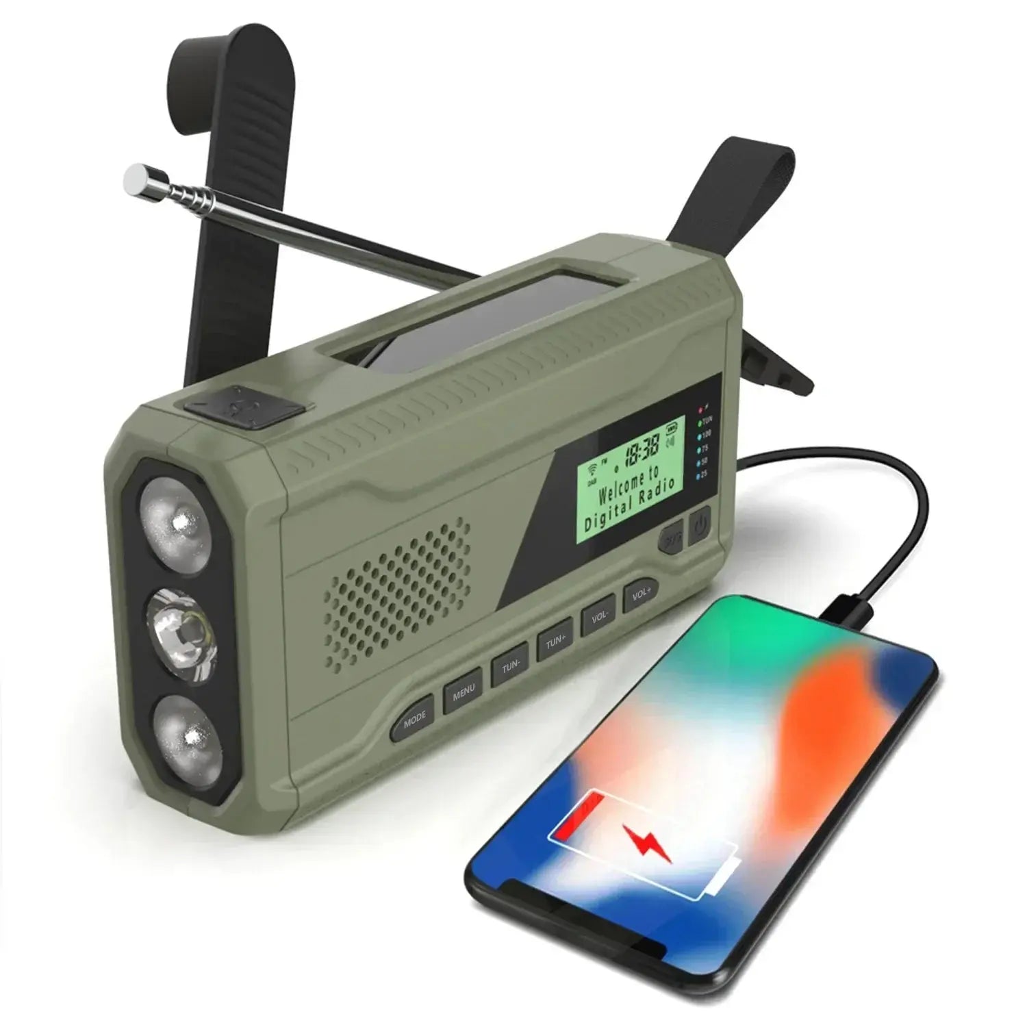 DAB/FM Bluetooth Emergency Radio Portable Solar Radio Receiver Hand Crank Dynamo Outdoor Radio Camping Speaker with Flashlight - Suncollections