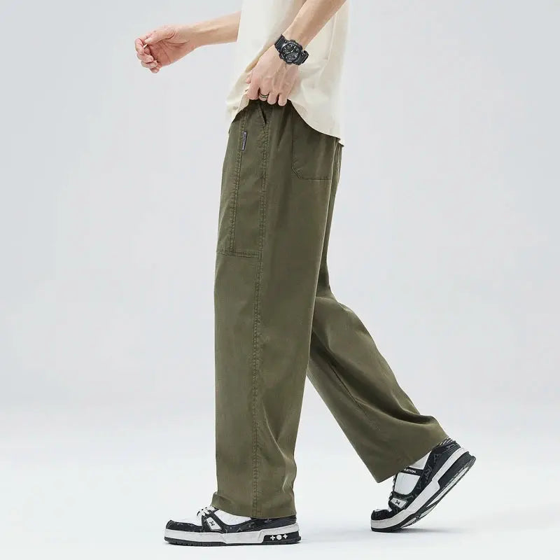 Men'S Tencel Straight Leg Casual Pants High Street Lightweight Summer Loose Fit Pants Man Washed Breathable Workwear Trousers Suncollections