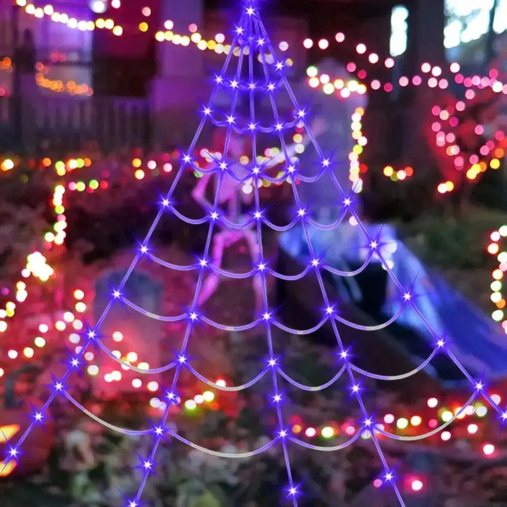 Practical 8 Modes Halloween Spider Web Lights Glow 250 LEDs LED Spider Net Hanging 5m Scary Giant Spider Haunted House Suncollections