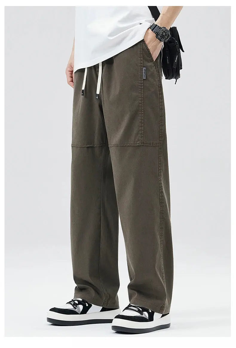 Men'S Tencel Straight Leg Casual Pants High Street Lightweight Summer Loose Fit Pants Man Washed Breathable Workwear Trousers Suncollections